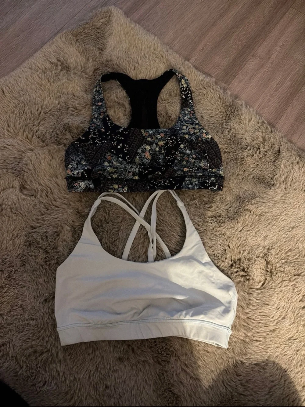 lululemon athletica White Strappy Sports Bra with Floral Black Racerback